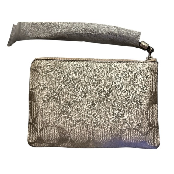 Coach F38655 Gold Metallic Signature Corner Zip With Stripe Wristlet Purse - Picture 4 of 16